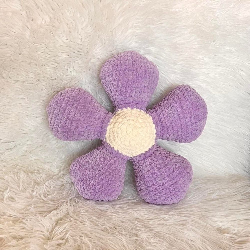 Crochet Purple Flower Pillow